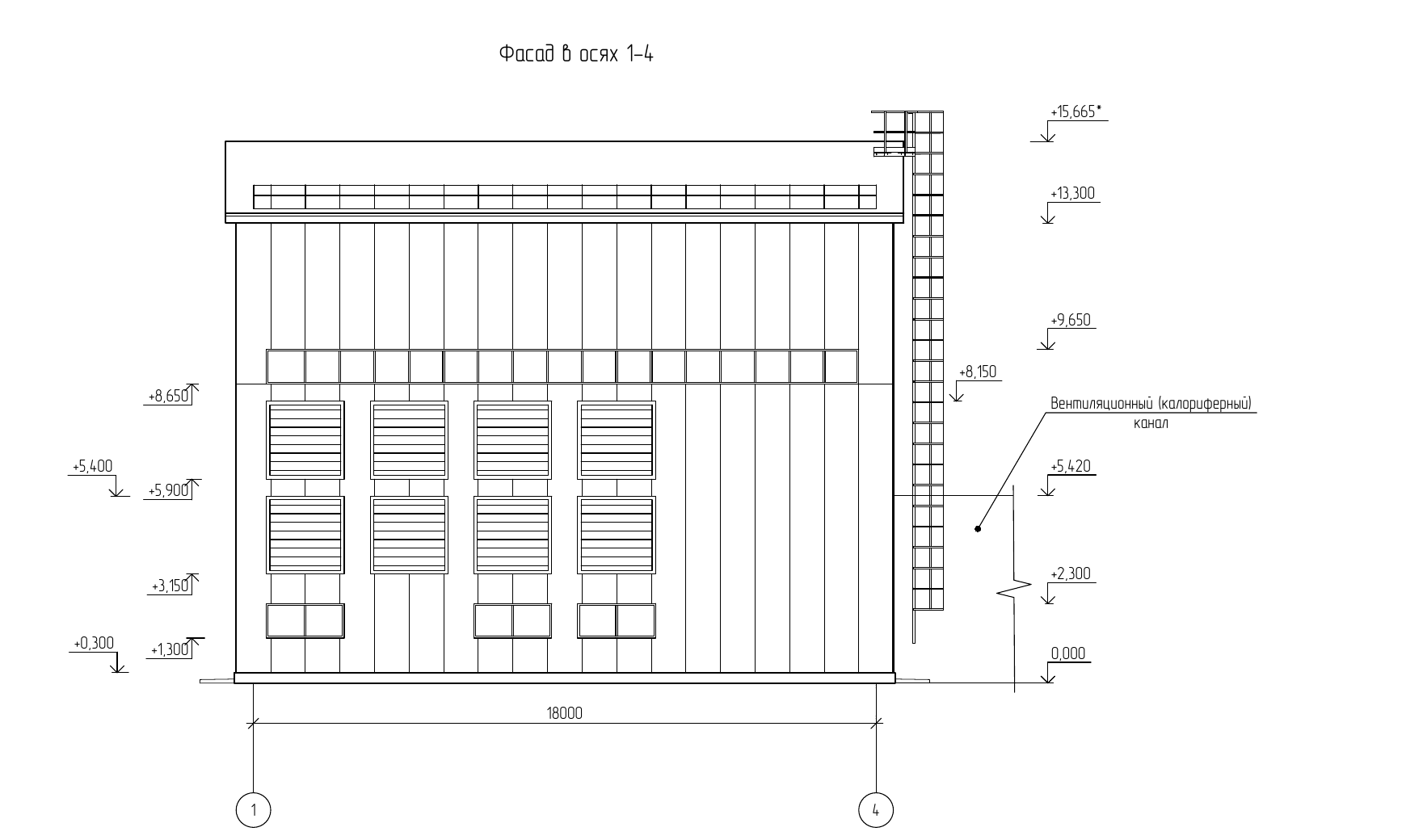 GPITS drawing of the Shaft 13K air-heating plant building elevation at PPGHO Mine No. 6